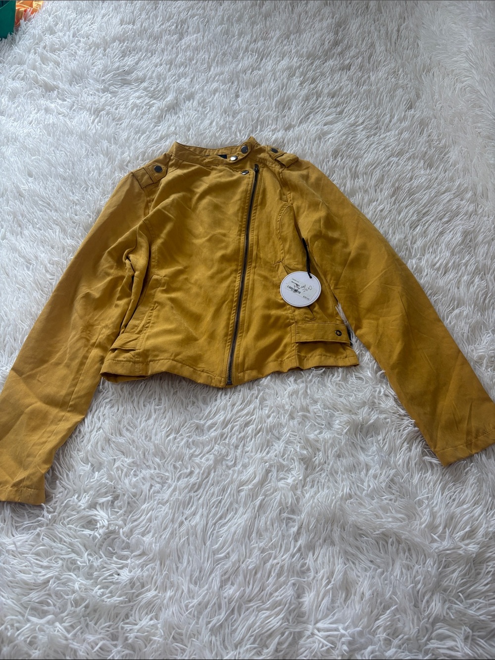 Women’s Mustard Yellow Cropped Moto Leather Jacket